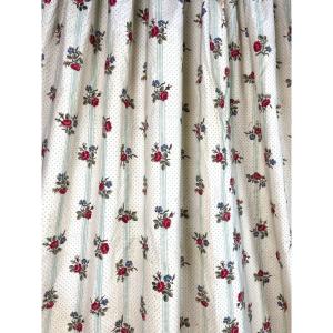 Second Of A Large Rose Printed Cotton Percale Curtain - France Circa 1850