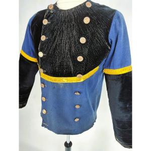 Breton Chupenn Jacket In Embroidered Indigo Wool Cloth - Quimper Region Circa 1880-1900