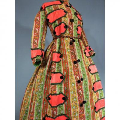 Crinoline Interior Dress In Printed Challis Circa 1860