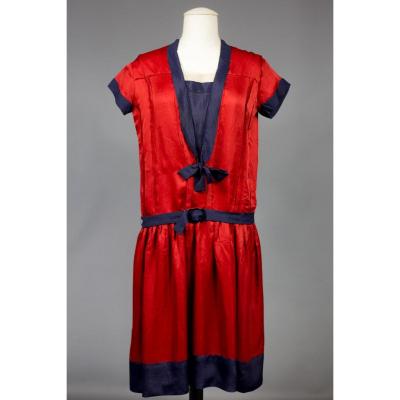 Patriotic Dress In Satin And Silk Crepe Circa 1920