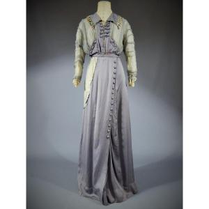 Day Dress Or Tea Gown In Printed Chiffon And Silk - England Circa 1905