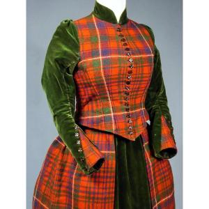 Bodice And Skirt In Scottish Tartan And Velvet Belle Epoque Circa 1890