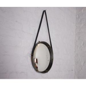 Round Leather Mirror, For Hanging, 1960s.