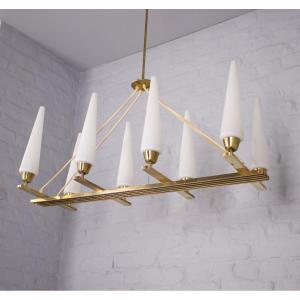 Italian Modernist Chandelier With 8 Opaline Shades