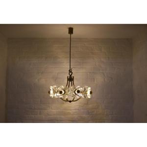 Chandelier In Brass & Flowers In Thick Glass  Simon & Schelle.