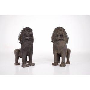 "singha" Lions, Bronze Temple Guardians, Thailand.