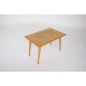 Coffee Table In Beech And Rope, Audoux-minet, 1950s.