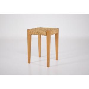 Beech And Rope Stool, Audoux-minet, 1950s.