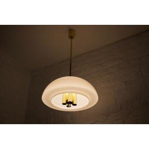 Opal Glass And Brass Pendant Light, 1970s.