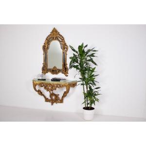 Wall Console And Mirror With Bezel, 1950s.