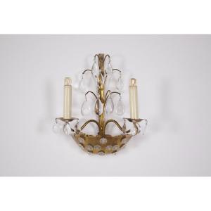 Wall Light "flower", Glass, Crystal And Brass, Italy, 1950s.