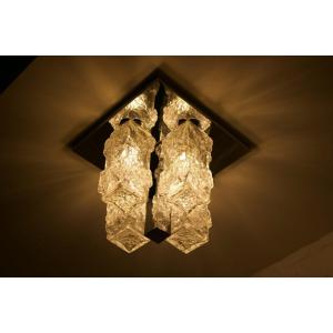 Brutalist Chandelier In Frosted Glass And Chromed Steel
