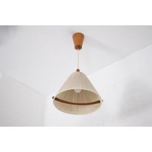 Scandinavian Style Teak And Sisal Pendant Light, Temde Leuchten, 1970's.