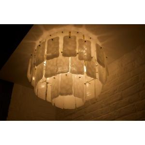 Large Murano Glass And Brass Ceiling Light.