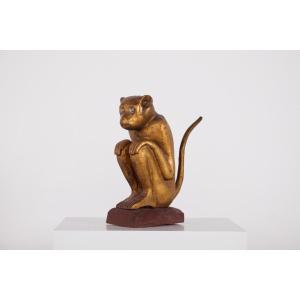 Ritual Figure Of A Monkey In Gilded Wood
