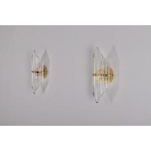 Pair Of Beveled Crystal And Brass Wall Lights