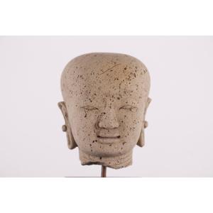 Buddha Head In Tuff From The Majapahit Kingdom