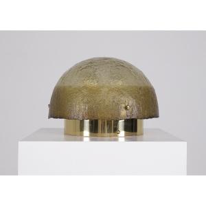 Mushroom Lamp In Glass And Brass.