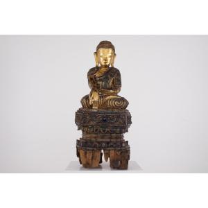 Burmese Buddha Bhaishajyaguru In Gilded Wood
