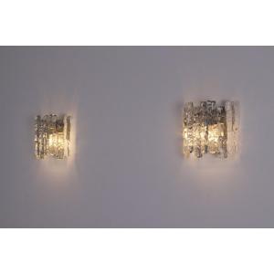 Pair Of “ice Glass” Wall Lights
