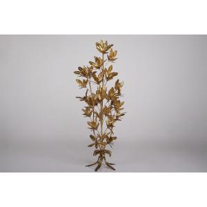 Large "laurel" Floor Lamp With Golden Leaves By Hans Kögl.