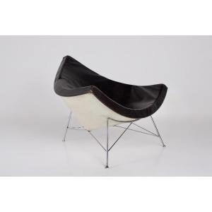 Coconut Armchair By George Nelson In Black Leather, Herman Miller