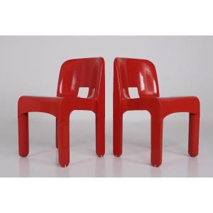 Universale Red Chairs, Model 4867, By Joe Colombo For Kartell