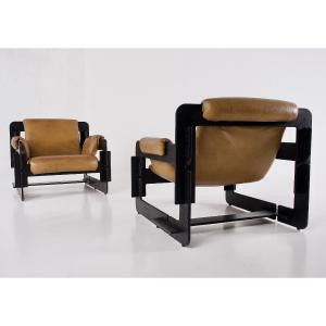 Pair Of Rover Leather Armchairs By Arne Jacobsen For Asko