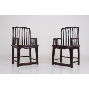 Pair Of Chinese Huanghuali-style Armchairs, Qing Dynasty, 19th Century