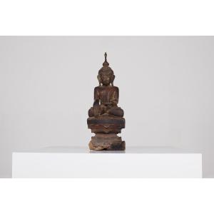 Lacquered And Gilded Wooden Buddha Figure - Myanmar