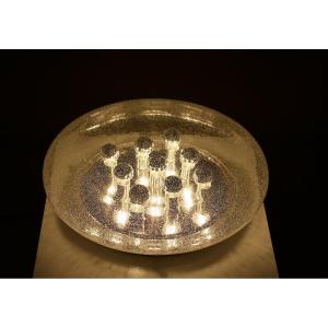 Large Round Ceiling Light In Bubble-blown Glass, Circa 1970