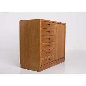 Scandinavian Teak Sideboard - 1 Door, 6 Drawers, 1970s