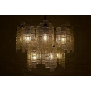 Brass Tiered Chandelier With Curved Glasses