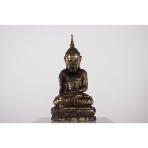 Shan Buddha In Bhumisparsha Mudra, Gilded Wood, Burma