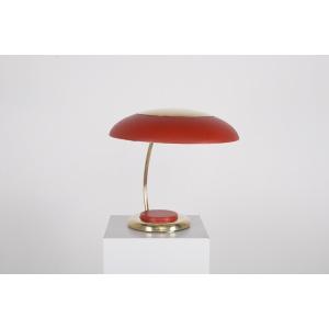 Modernist Brass Lamp With Red Push-button, Circa 1960