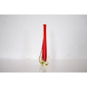 Narrow Red Murano Glass Vase, Flavio Poli