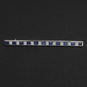 741 – Art Deco Diamond Sapphire Barrette Brooch