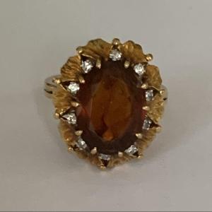 3664 – Platinum Topaz Diamonds Yellow Gold Ring