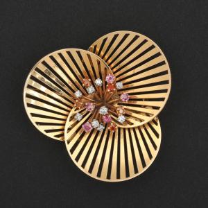 2558– Yellow Gold Citrine Ruby Diamond Brooch