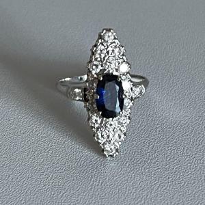 3845– Marquise Ring White Gold Sapphire Diamonds