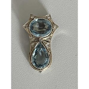 3544– Antique Yellow Gold Aquamarine Corsage Clip Succession Of Archduke Albert II Of Austria