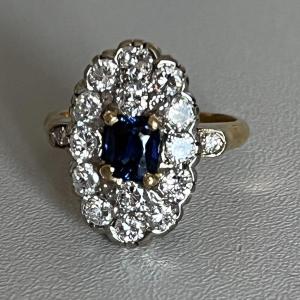478– Old Marquise Gold Sapphire Diamonds Ring