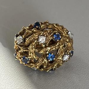 4004 – Important Ball Ring 1960s Yellow Gold Sapphires Diamonds