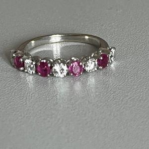 3988– Wedding Ring White Gold Diamonds Tourmalines