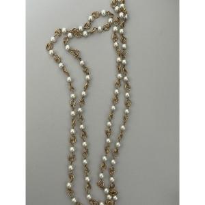 4024– Yellow Gold Long Necklace With Pearls