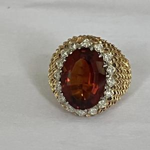 4163– Ball Ring Yellow Gold Quartz Orange Diamonds