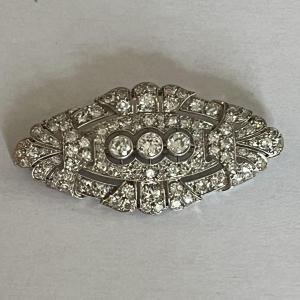 4659- Old White Gold Plate Brooch Diamonds 3.50 Ct