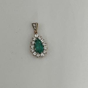 4426- Yellow Gold Emerald Pear Diamond Pendant