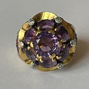 4927-spectacular Yellow Gold Amethyst Diamond Ring