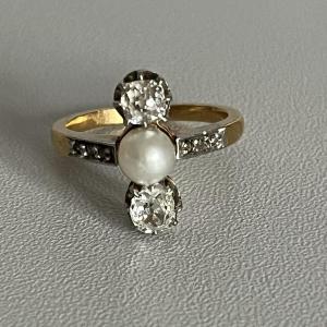5032- Yellow Gold Platinum Pearl Diamond Ring